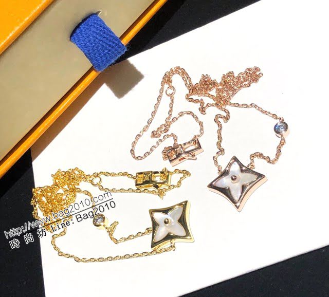 Louis Vuitton純銀飾品 路易威登白母貝四葉草項鏈 LV單花單鑽鎖骨鏈  zglv2214